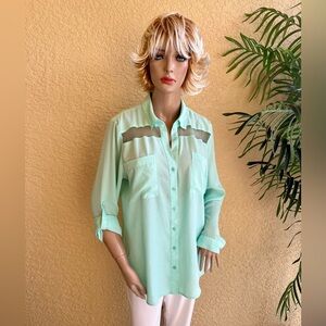 ATTENTION brand light aqua polyester blouse